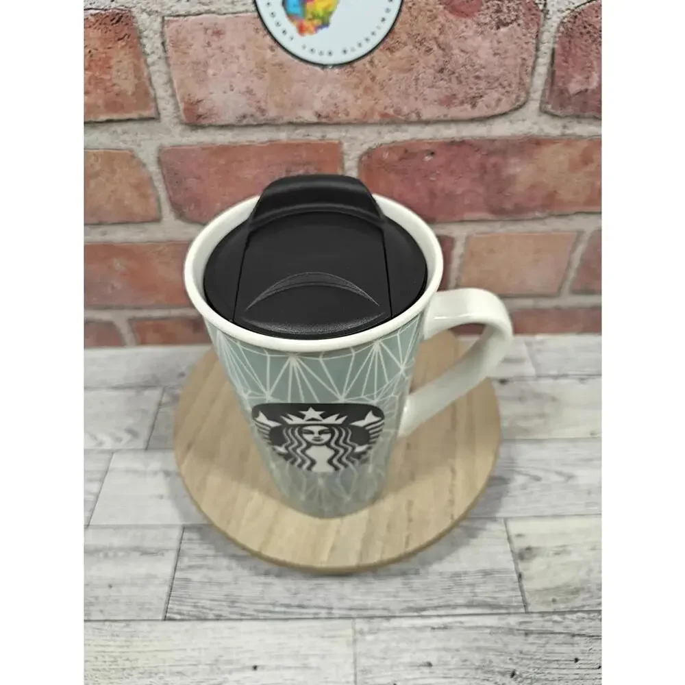 Starbucks 16oz Mermaid Logo Tall Latte Cup Mint Green Geometric Design 2017